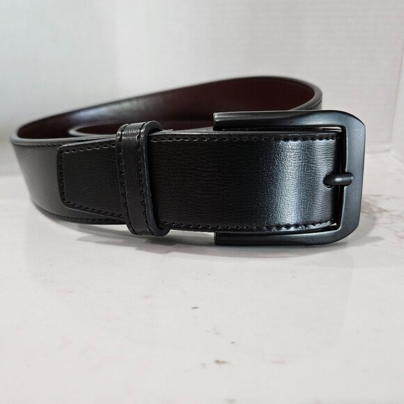 Beltox Fine Other - Beltox Fine Mens Black & Brown Reversible Leather Belt Metal Buckle Size 40-42